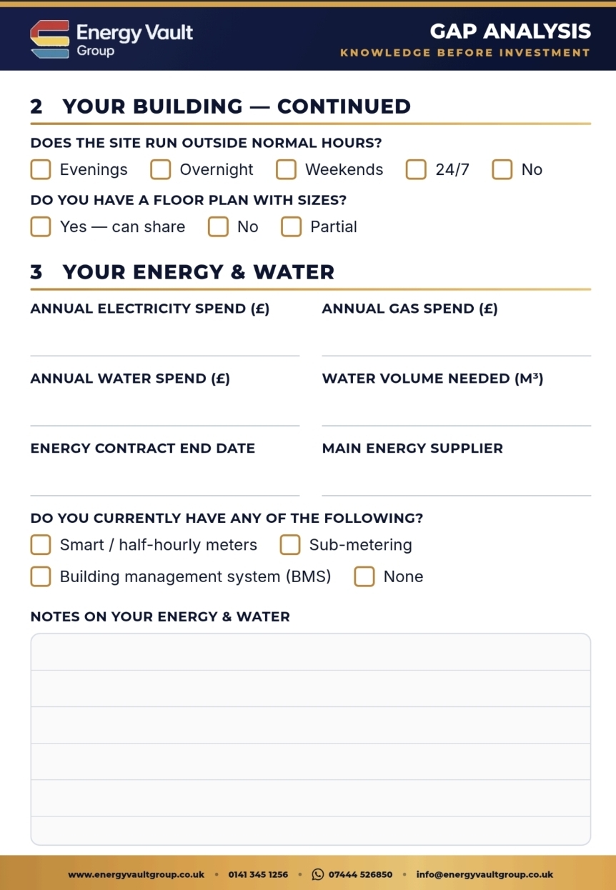 Gap Analysis — Your Building continued & Your Energy & Water