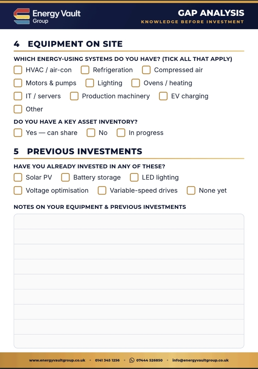 Gap Analysis — Equipment On Site & Previous Investments